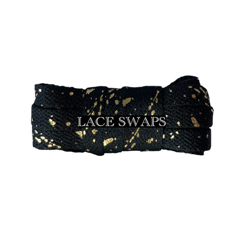 Black & Gold Foil Splatter Flat Shoelaces