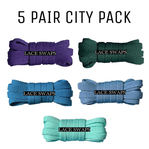 5 Pair "College Pack" Flat Shoelaces