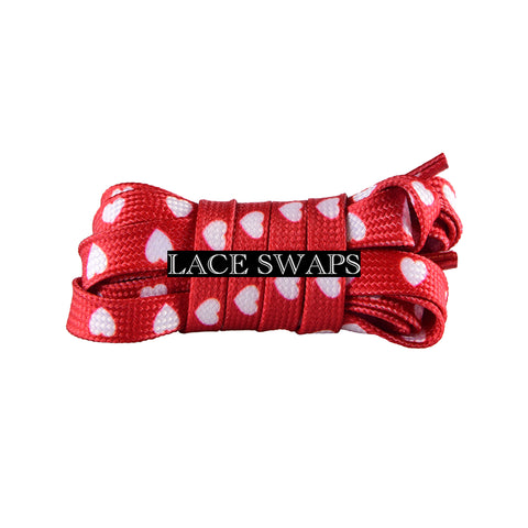 Red & White Heart Print Flat Shoelaces