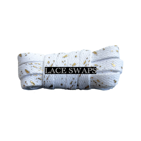 White & Gold Foil Splatter Flat Shoelaces