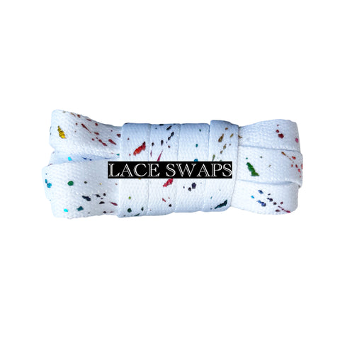 White & Multicolor Foil Splatter Flat Shoelaces